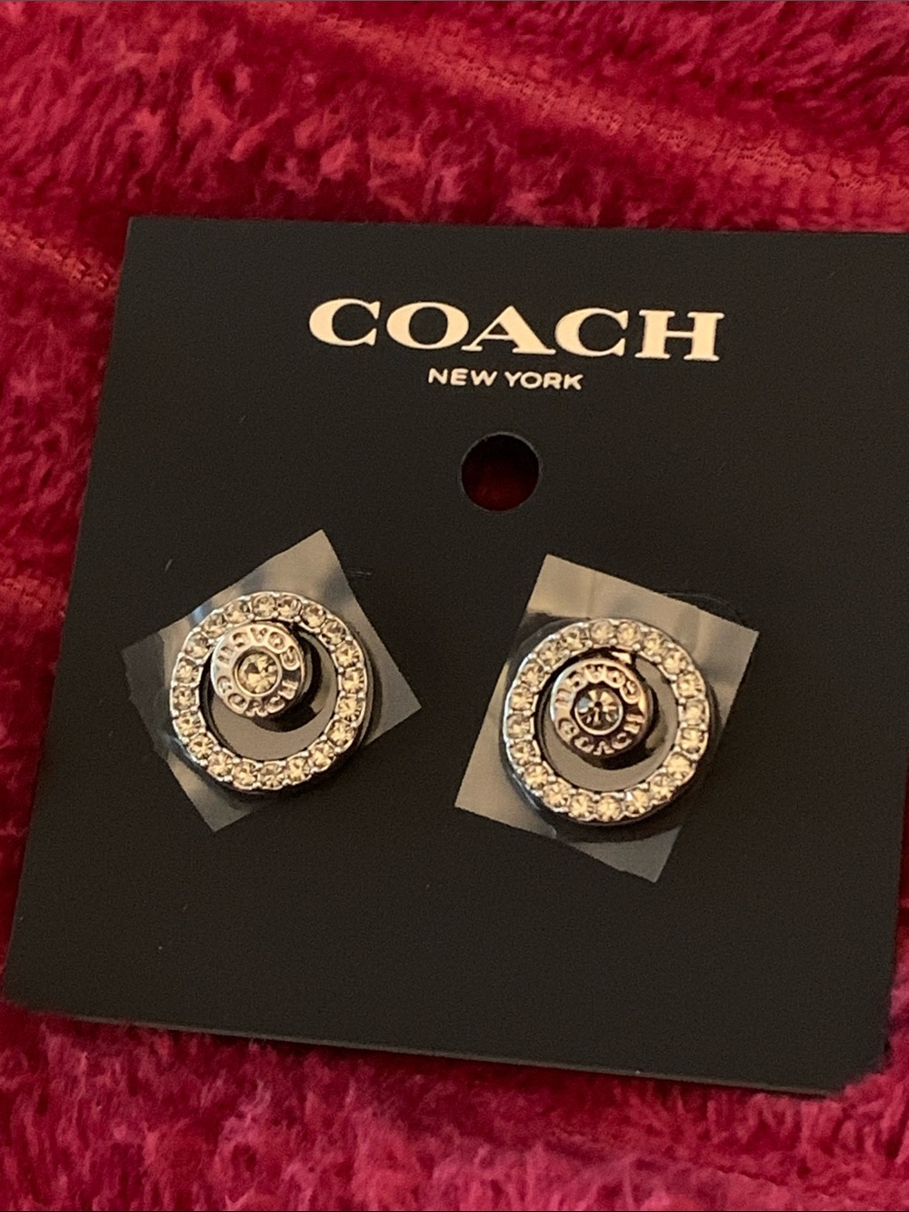 Coach Crystal Circle Logo Stud Earrings in Silver